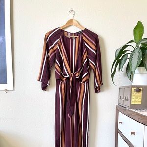 Forever 21 Maroon Striped Front-Tie Jumpsuit (M)
